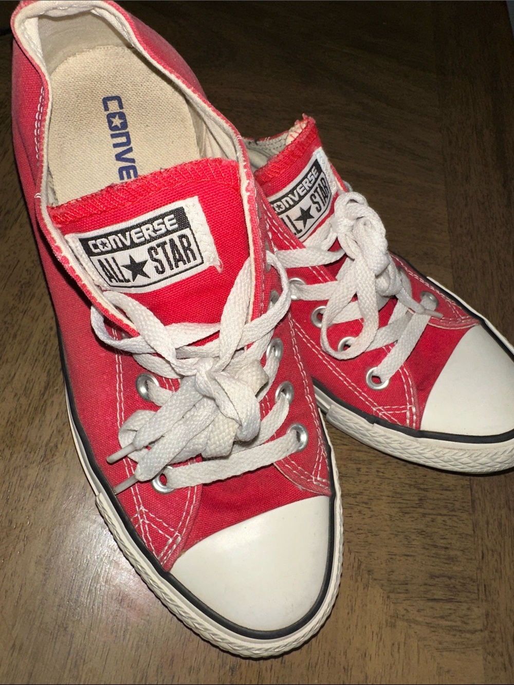 Converse Women’s Red Canvas Low Top Sneakers with White Laces